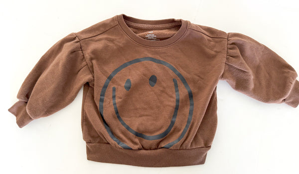 Baby Gap brown sweater w/smile face print & balloon sleeves (size 4)