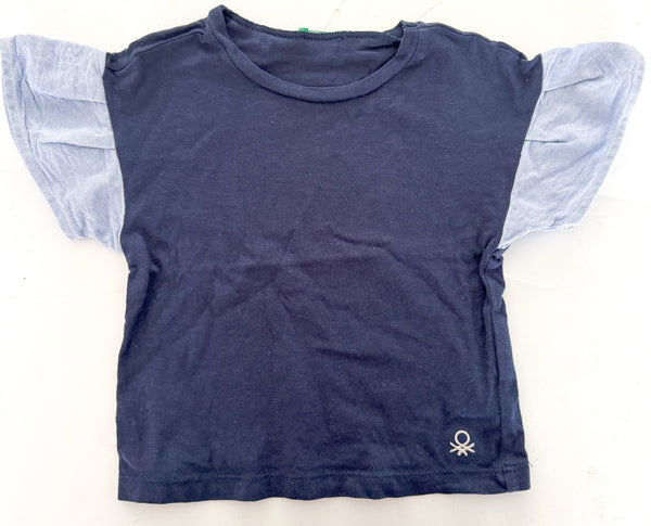 Benetton navy t-shirt w/flutter sleeve (size 1/2)