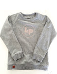 LP apparel grey sweater w/pink LP logo  (size 5/6)