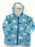 Hatley faux fur lined hooded rain jacket with changing dog print size 3Y