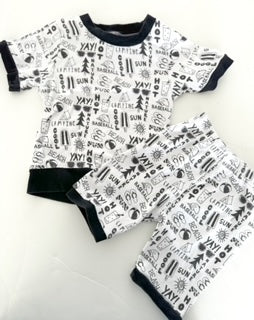 Indigo Kids 2pc black & white graphic print SS and shorts pj set size 2Y