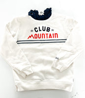 R'Belle by Scotch & Soda cream 'club mountain' sweater with navy ruffle neck detail size 6Y