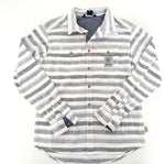 Souris Mini blue & white stripe linen LS button up shirt size 12 (150cm)