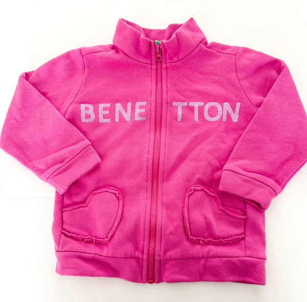 Benetton hot pink logo zipper sweater (size 2)