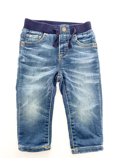 Gap Denim faded slim baby denim jeans with navy elastic waistband size	6-12 months