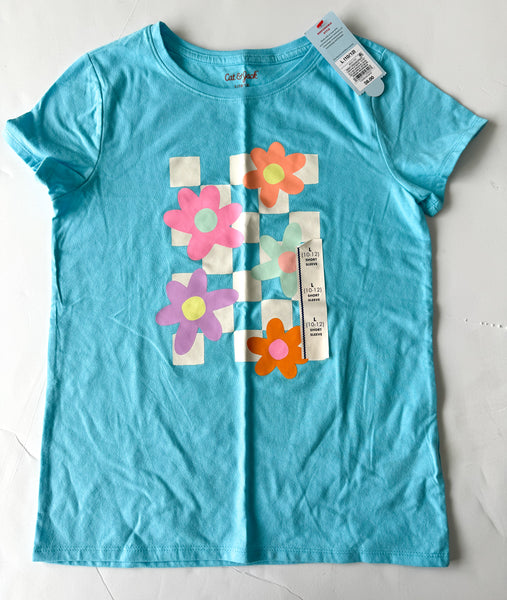 Cat & Jack blue shirt w/flowers (size 10/12)