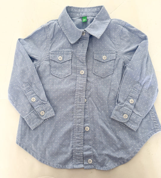 Benetton light blue dotted button LS shirt  (size 1/2 )
