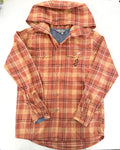 Souris Mini brown and tan plaid hoodie LS button down shirt size 12 (150cm)