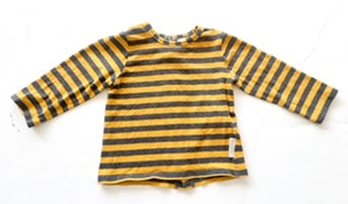 Moulin Roty grey and yellow stripe LS shirt with snap button detail size 18 months