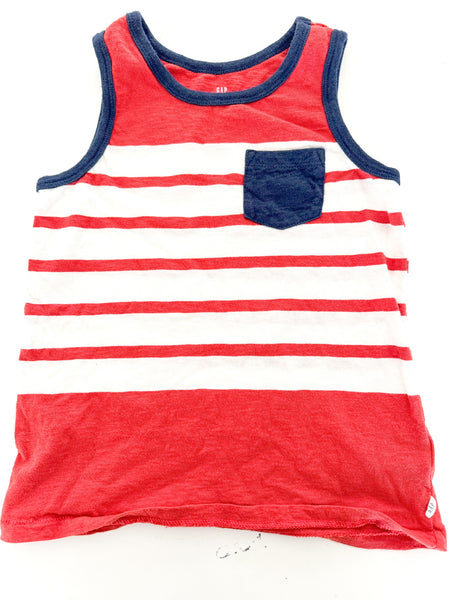 Gap Kids red & white stripe w/blue pocket tank top (size 6/7)