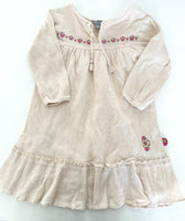 Souris Mini light pink crinkle LS dress w/multi coloured stitching detail (size 7)