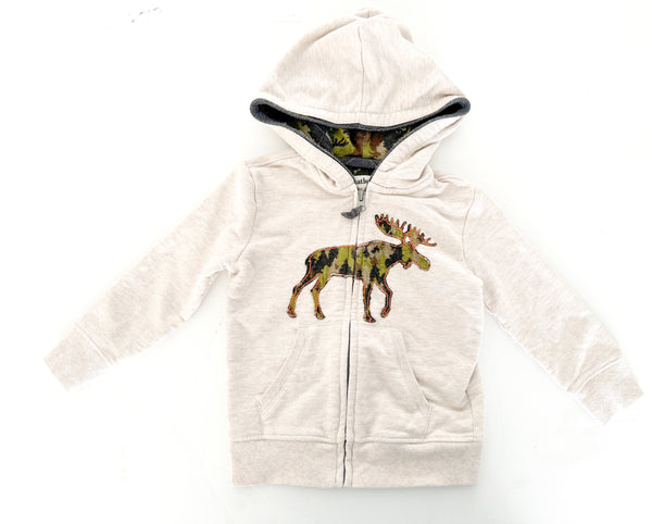 Hatley cream LS zipper hoodie with moose print size 3T