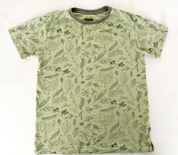 Souris Mini green SL tee shirt with leaf and insect print size 12Y