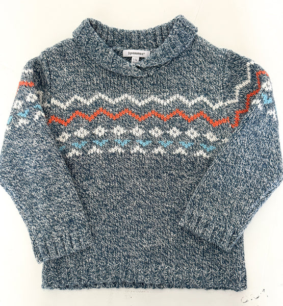 3 Pommes blue fair isle knit sweater with shawl collar size 2-3 Y (98cm)