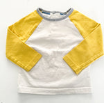 Boden white/yellow baseball LS shirt (3-6 months)
