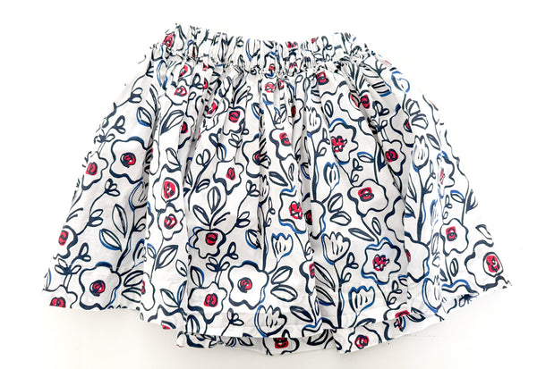 Petit Bateau white w/navy & red floral print swing skirt (size 5)