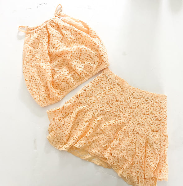 Zara eyelet lace 2 pc peach tank/skirt set (size 9)