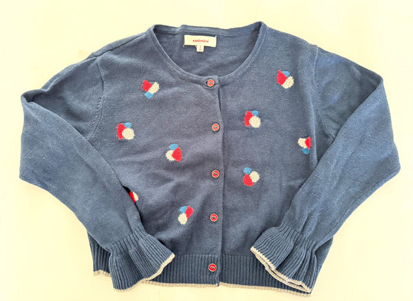 Catimini LS cardigan w/red,blue and silver print (size 5)