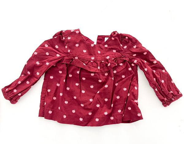 Gap burgundy apple print LS shirt (6-12 months)