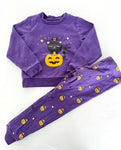Wonder Co 2pc purple LS & pants pj set with cat and pumpkin print size 4-5Y