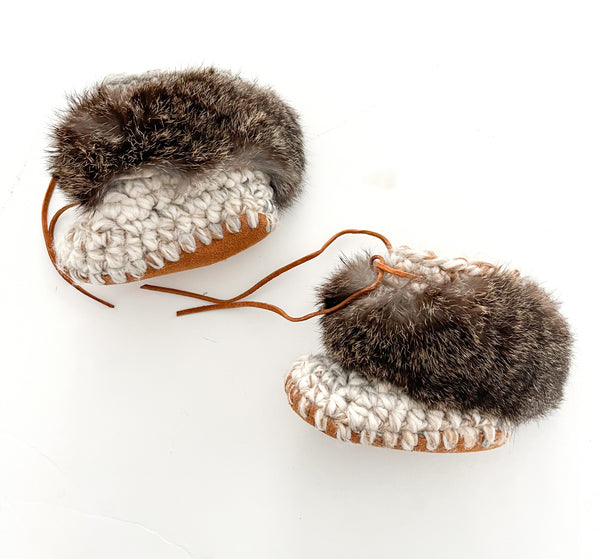 Loops & Things knitted fur trim booties (3-6 months)