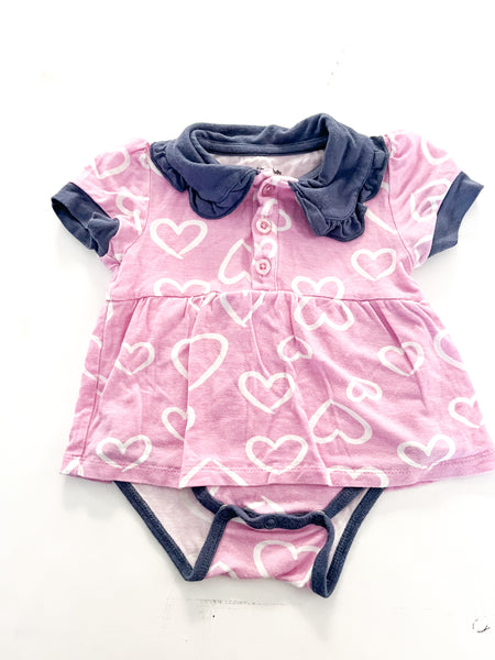 Silkberry baby pink/blue heart print faux dress (NB-3 months)