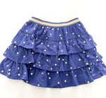 Boden navy tiered skirt w/gold polka dots (size 9/10)