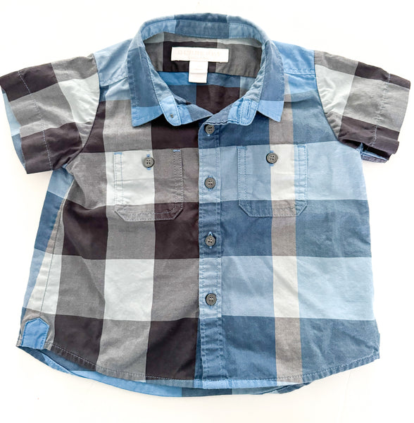 Burberry blue plaid button shirt   (6 months)