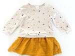 Gap cream w/flower print LS sweater dress w/light brown attached crinkle skirt (size 3)