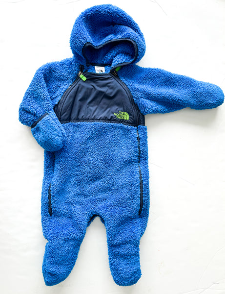 North Face blue fleece one piece suit (6-12 months)