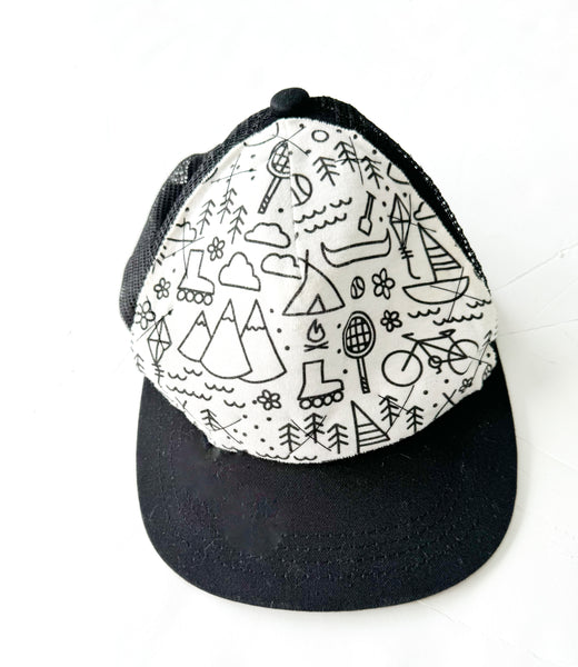 Hey Baby! BW outdoor print adjustable hat  (size 2-4)