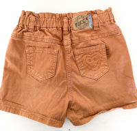 Souris Mini brown soft & stretchy denim shorts with elastic waistband and pink embroidery detail size 7 (122cm)