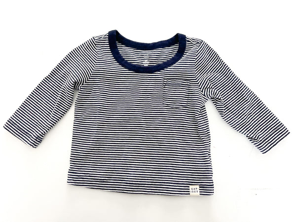 Baby Gap navy stripe LS shirt with front pocket size 6-12 months