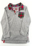 Hatley light grey with spec and plaid collar and front pocket size 4T