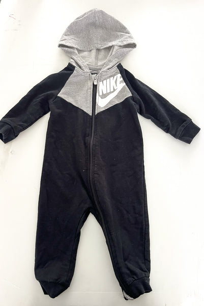 Nike black with grey LS zip up romper size 9 months