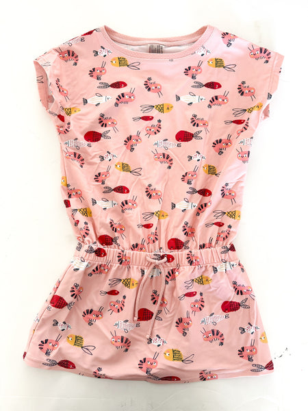 Souris Mini pink Dress w/elastic tie w/fish print (swimsuit material)   (size 5)