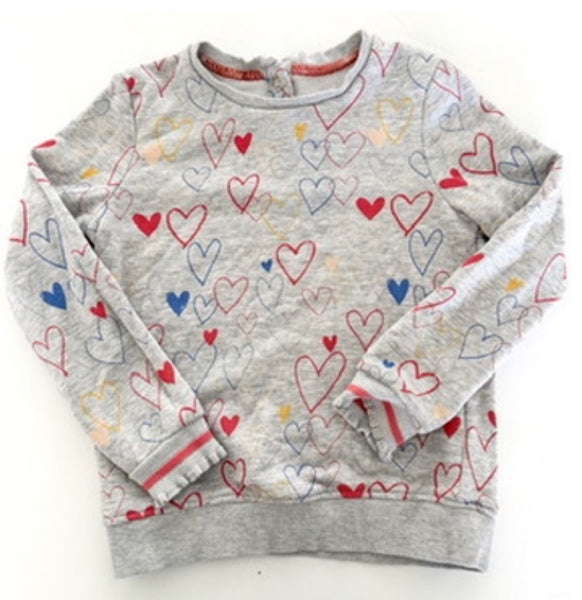 M&S grey sweater w/colorful heart prints (size 6/7)