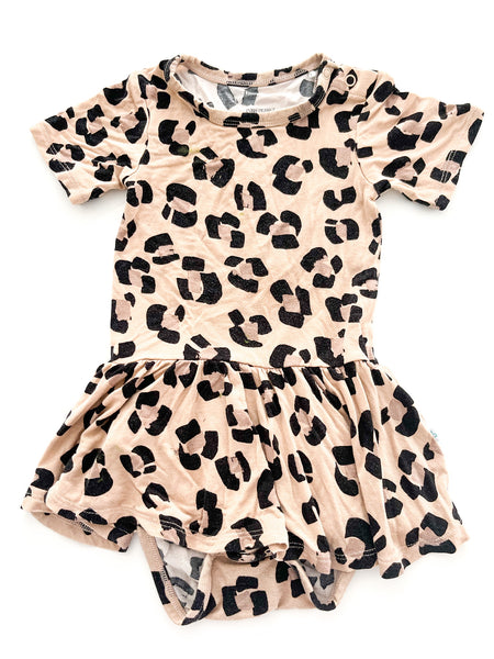 Posh Peanut leopard print SL dress with built-in body suit size 18-24 months
