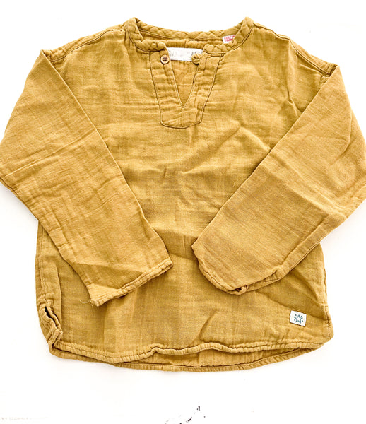 Zara mustard yellow linen LS shirt (size 2-3)