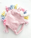 The Blueberry Hill pink unicorn knit bonnet size small (12-24 months)