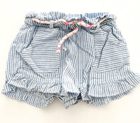 Zara blue/white seersucker ruffle shorts (6-9 months)
