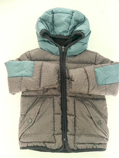 Benetton grey/green puffer jacket w/hood (size 4/5)
